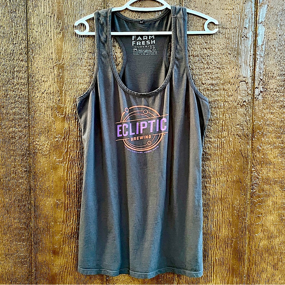 Farm Fresh Ecliptic Brewing Gray Racerback Tank Top Size Medium
